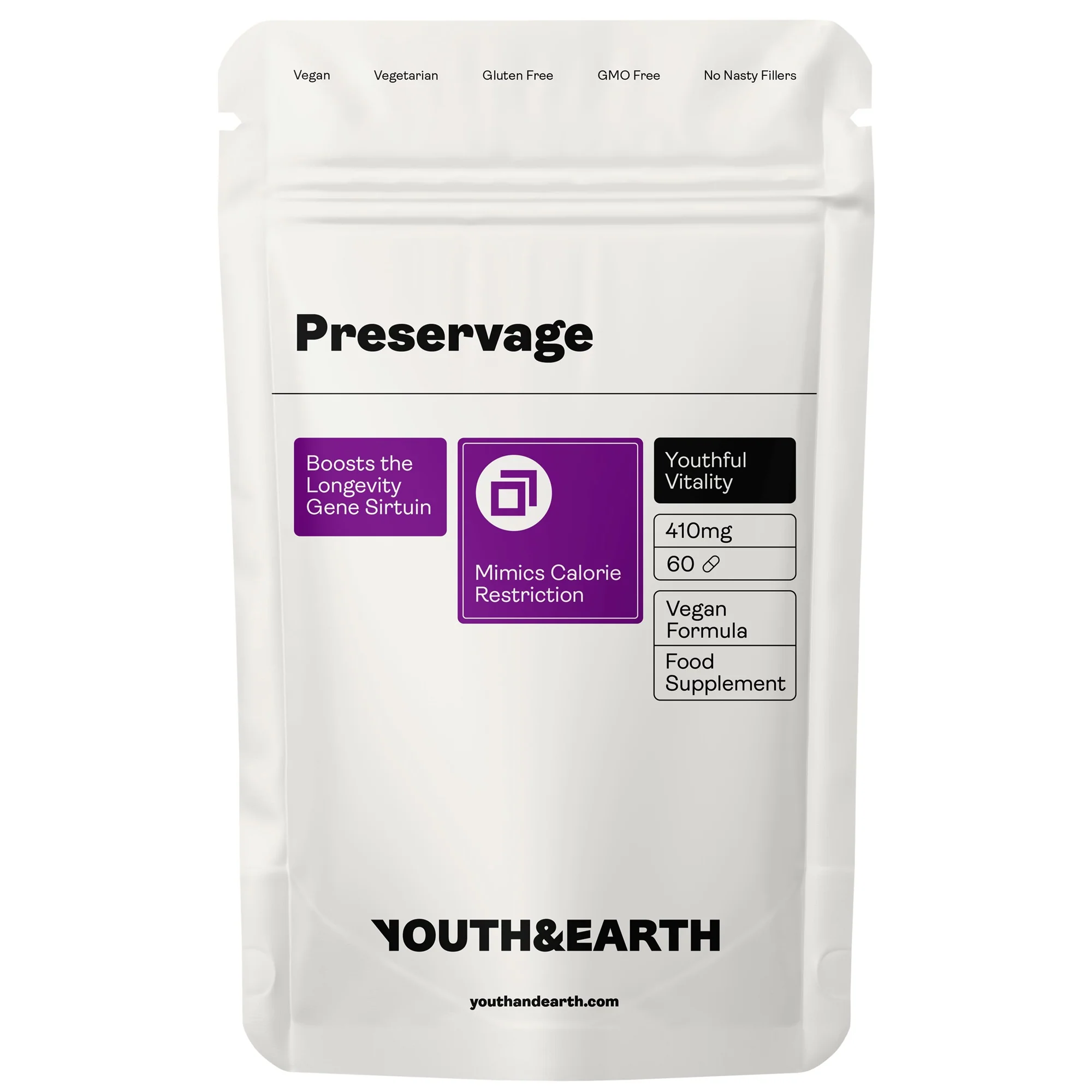 Youth & Earth Preservage (Trans-Resveratrol, Curcumin, Quercetin, BioPerine) 410mg 60 capsules