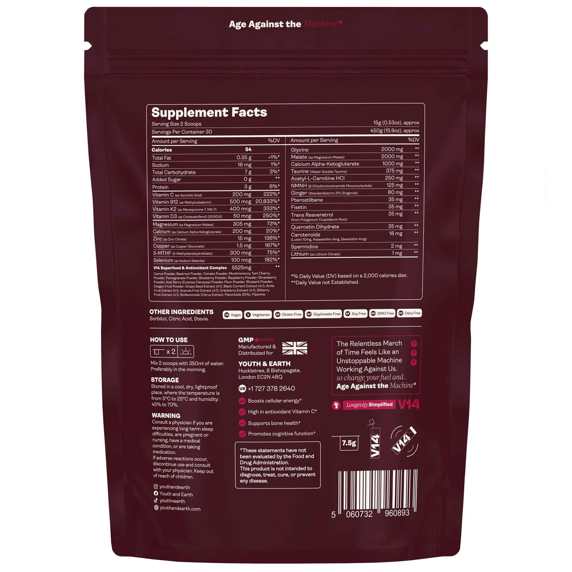 Youth & Earth V14 Superfood Reds Powder 27 Antioxidant Rich Superfruit 30 Servings - Image 2