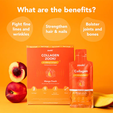 Zooki Super Strength Marine Collagen 11,000mg, Mango Peach Flavour 18.5ml, 30 Sachets - Image 3