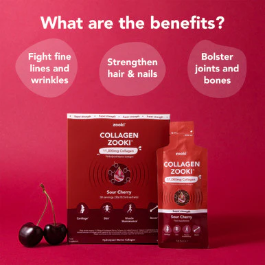 Zooki Super Strength Marine Collagen 11,000mg, Sour Cherry Flavour 18.5ml, 30 Sachets - Image 3