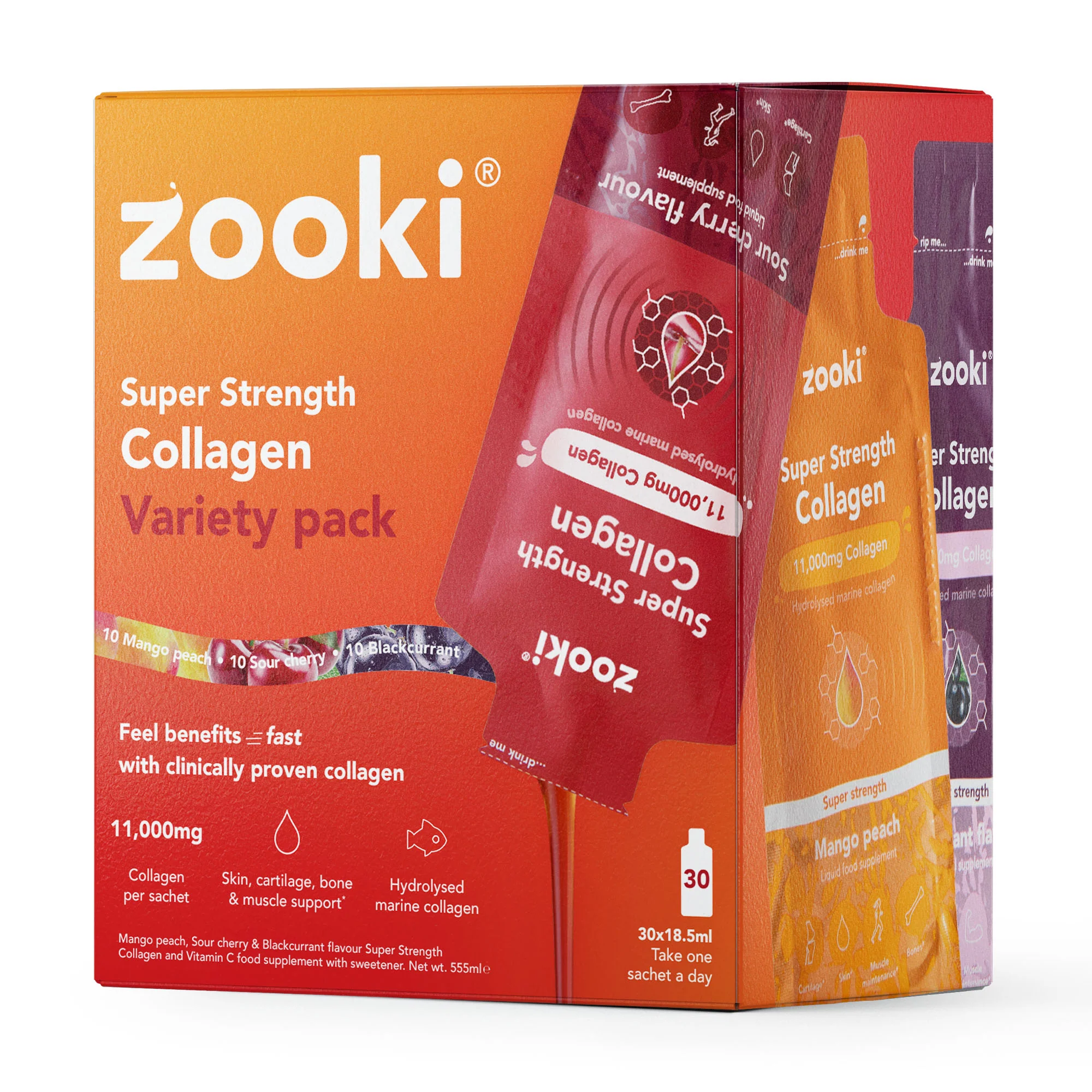 Zooki Super Strength Marine Collagen 11,000mg Variety Pack 15ml 30 Sachets - Image 2